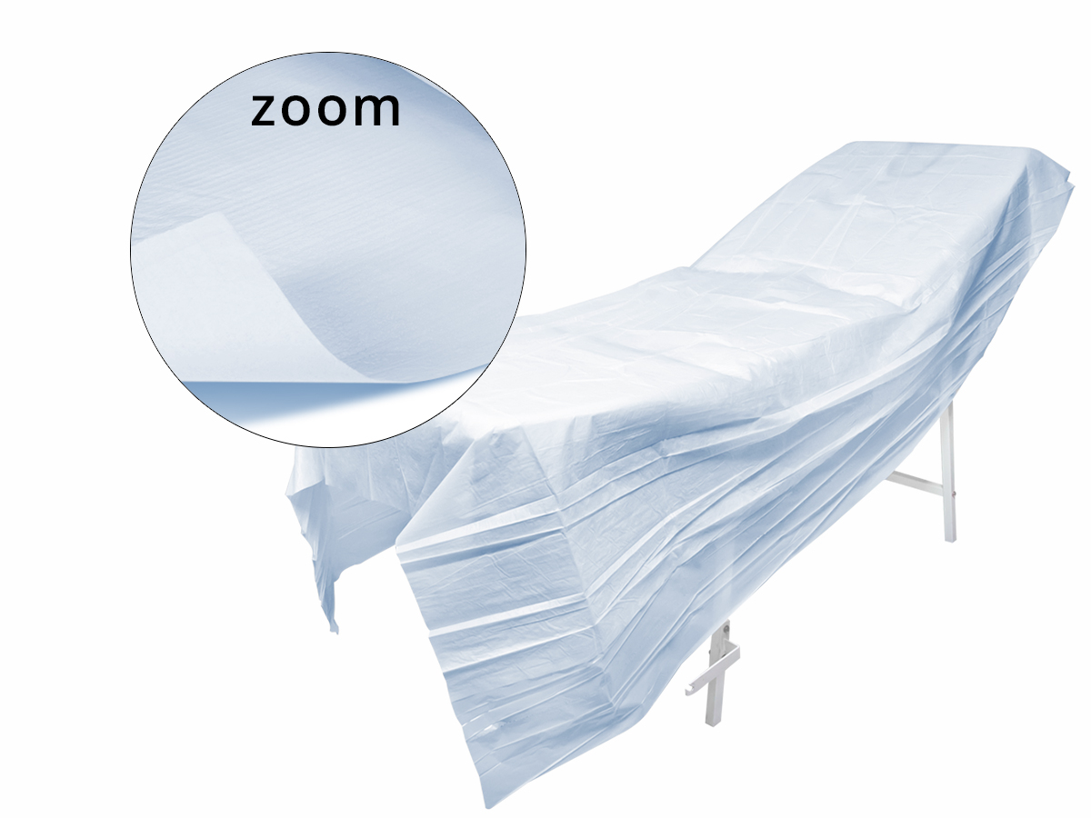 Les draps polyéthylène bio (jetable) pour 'envelopper' le curiste après lui avoir appliqué de la boue ou des cataplasmes chauds.